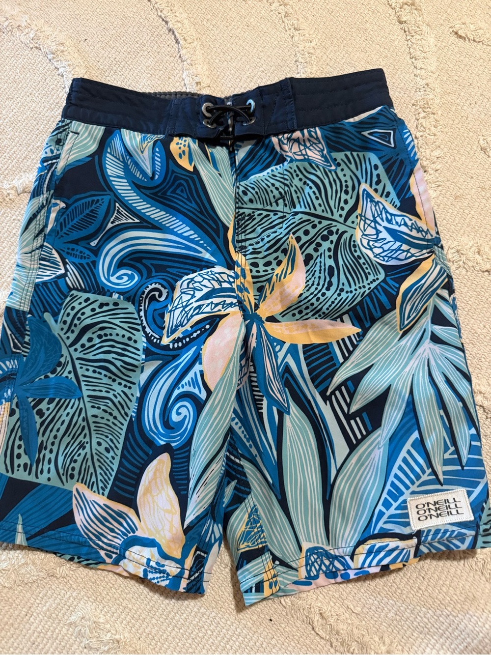 O'Neill Blue Tropical Leaf Print Kids Swim Trunks